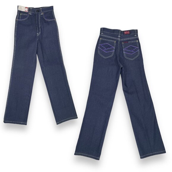 NWT Vintage 1970s Longstreet Dark Wash Denim Embroidered Jeans 12S / 23.5" - 24" - Picture 16 of 16